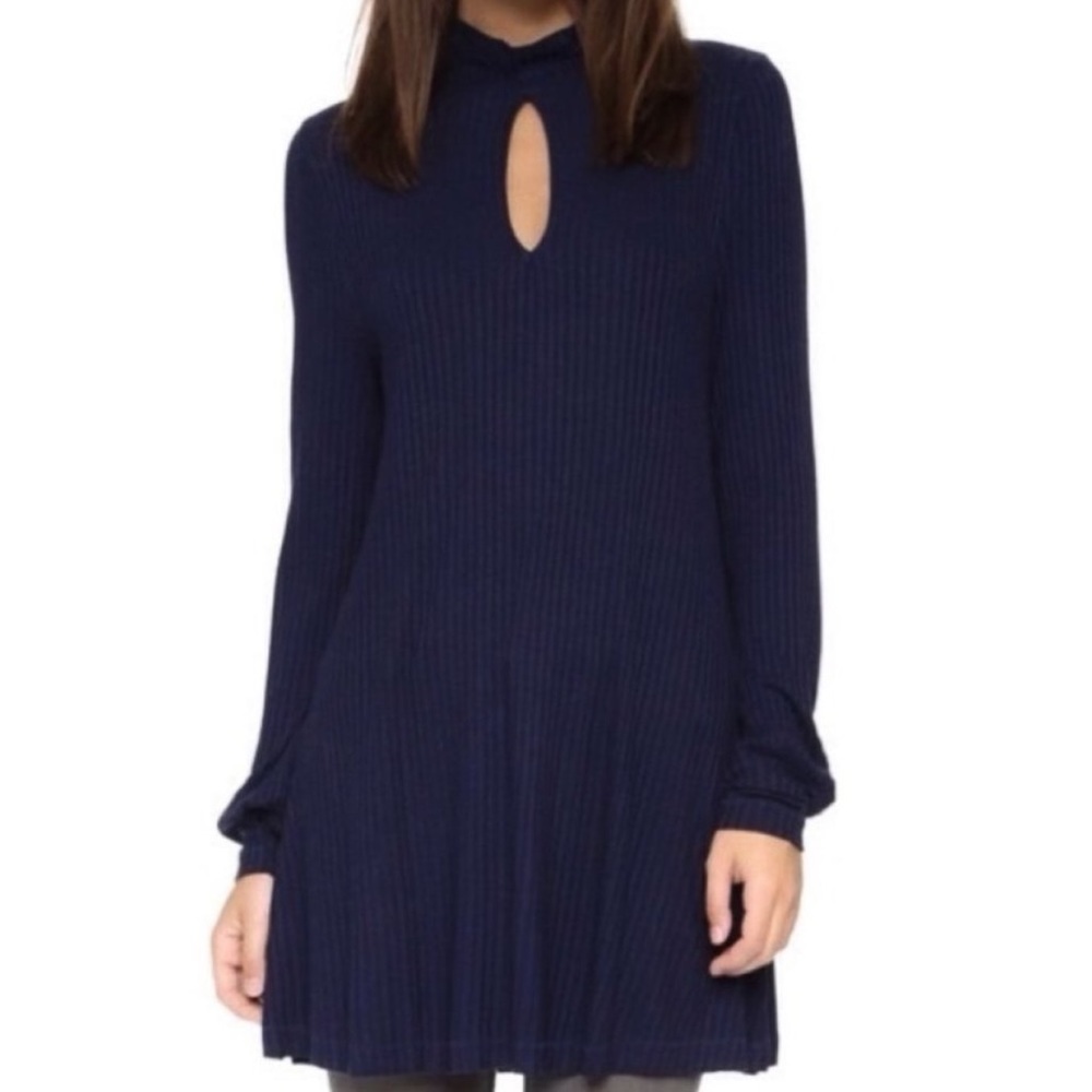 FREE PEOPLE Navy Choker Knit Ribbed Dress